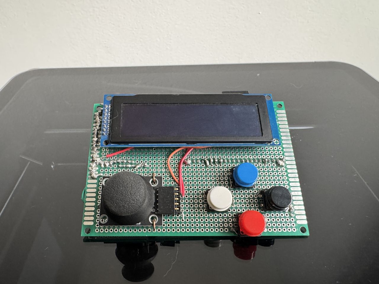 The perfboard stage, populated and running