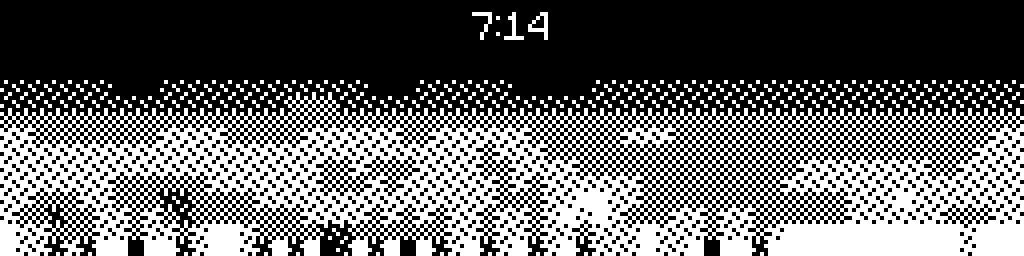The CinderClock Fire ambient animation filling the panel with a dithered flame field, the time knocked out in a small box at the top