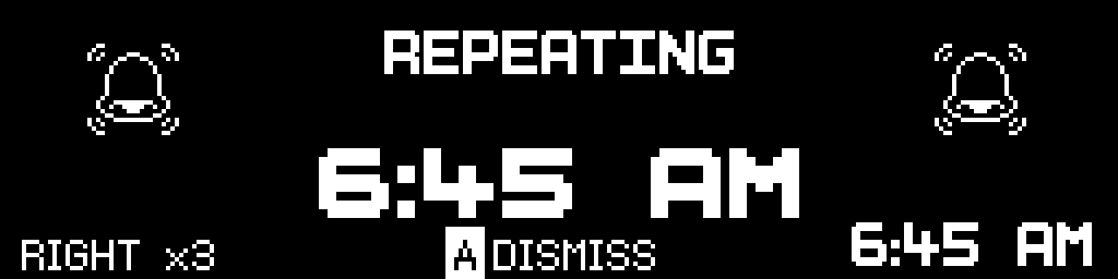 The same ringing alarm in joystick snooze mode, the bottom left prompt reading RIGHT x3