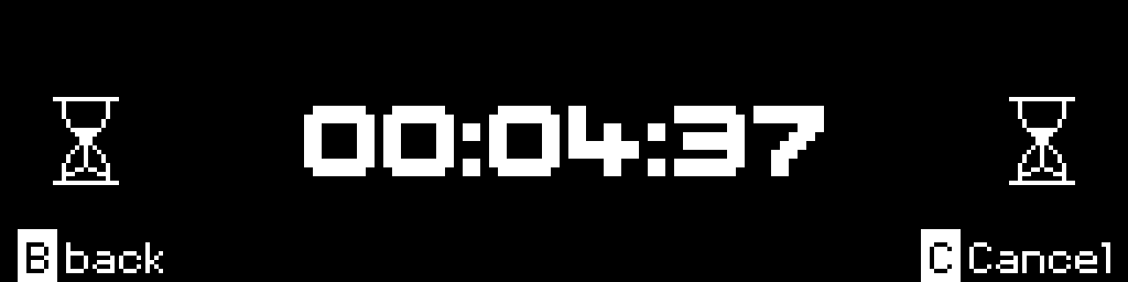 A CinderClock countdown timer at four minutes and thirty-seven seconds, with hourglass icons at both edges